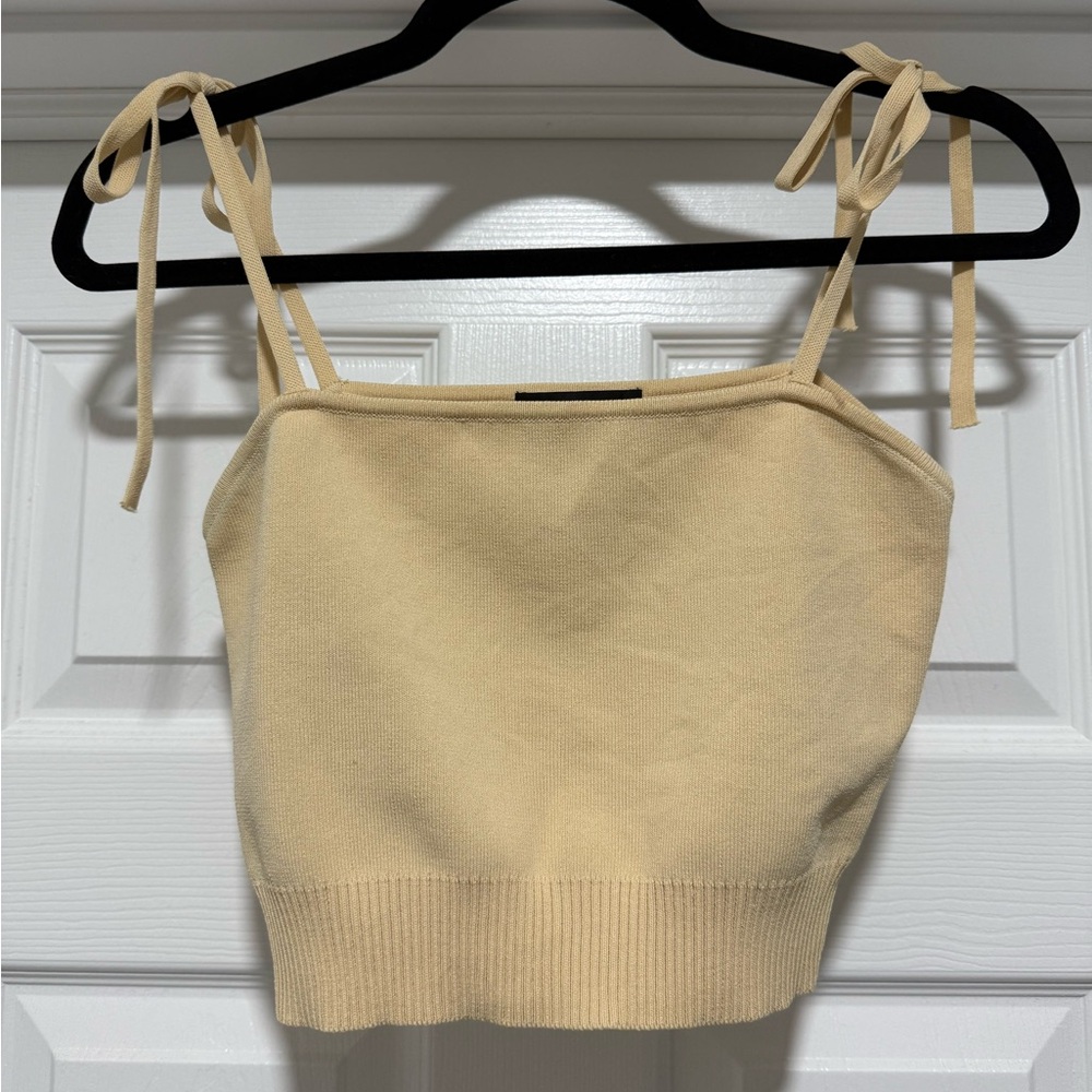 Lulu's Cream Tie-Shoulder Knit Crop Camisole